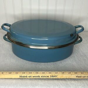 Vintage 2 Piece Blue 13” Enamelware Roaster